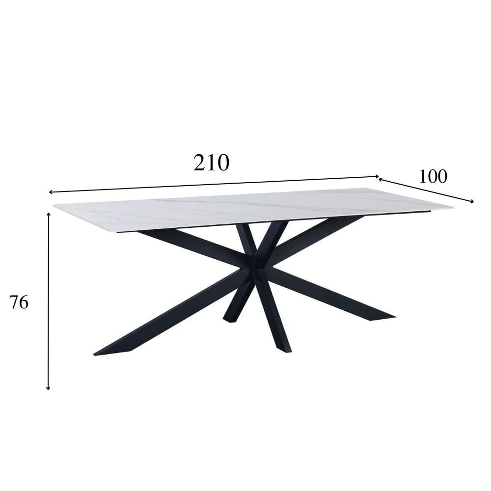 Eettafel Floris 210x100 cm marmerlook wit