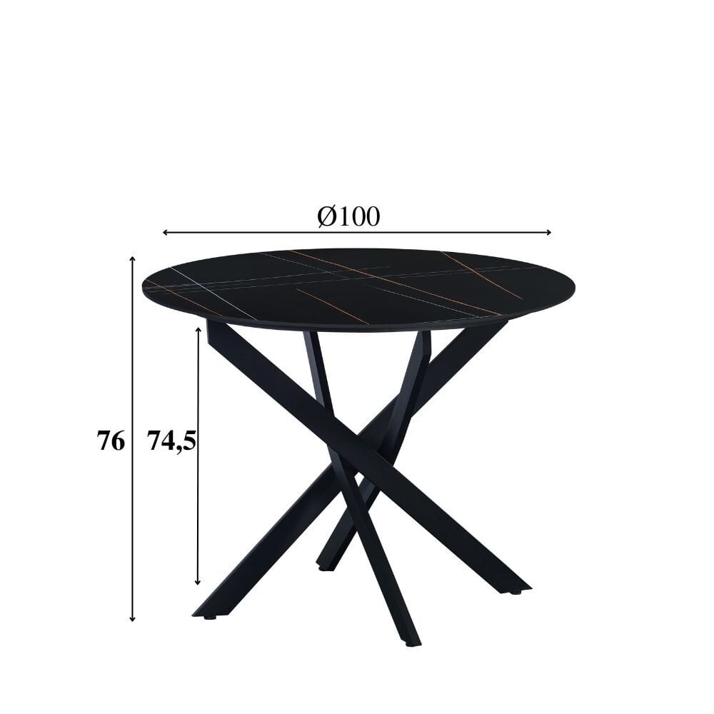 Ronde eettafel Dean Ø100 marmerlook zwart spinpoot