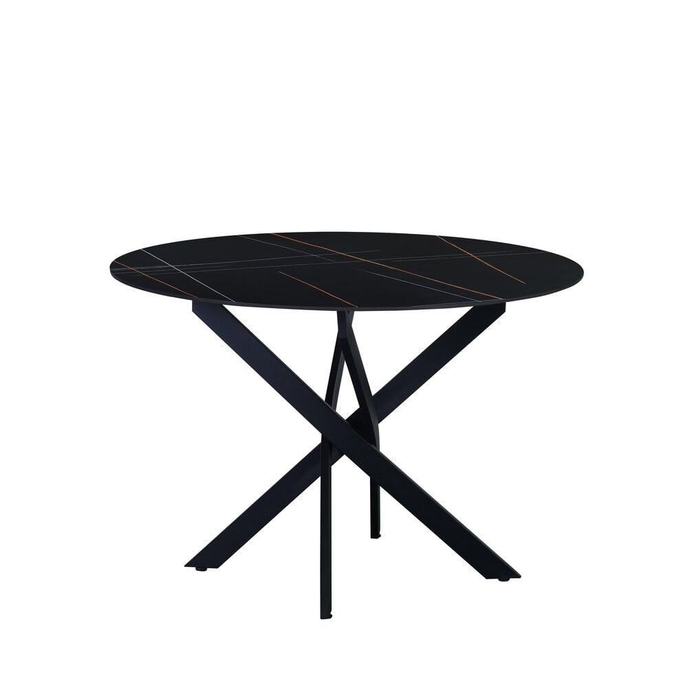 Ronde eettafel Dean Ø110 cm marmerlook zwart spinpoot