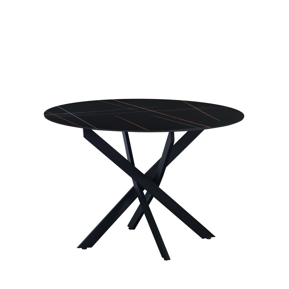 Ronde eettafel Dean Ø110 cm marmerlook zwart spinpoot