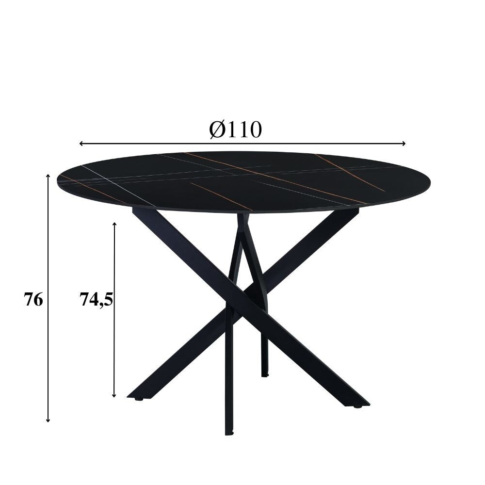 Ronde eettafel Dean Ø110 cm marmerlook zwart spinpoot