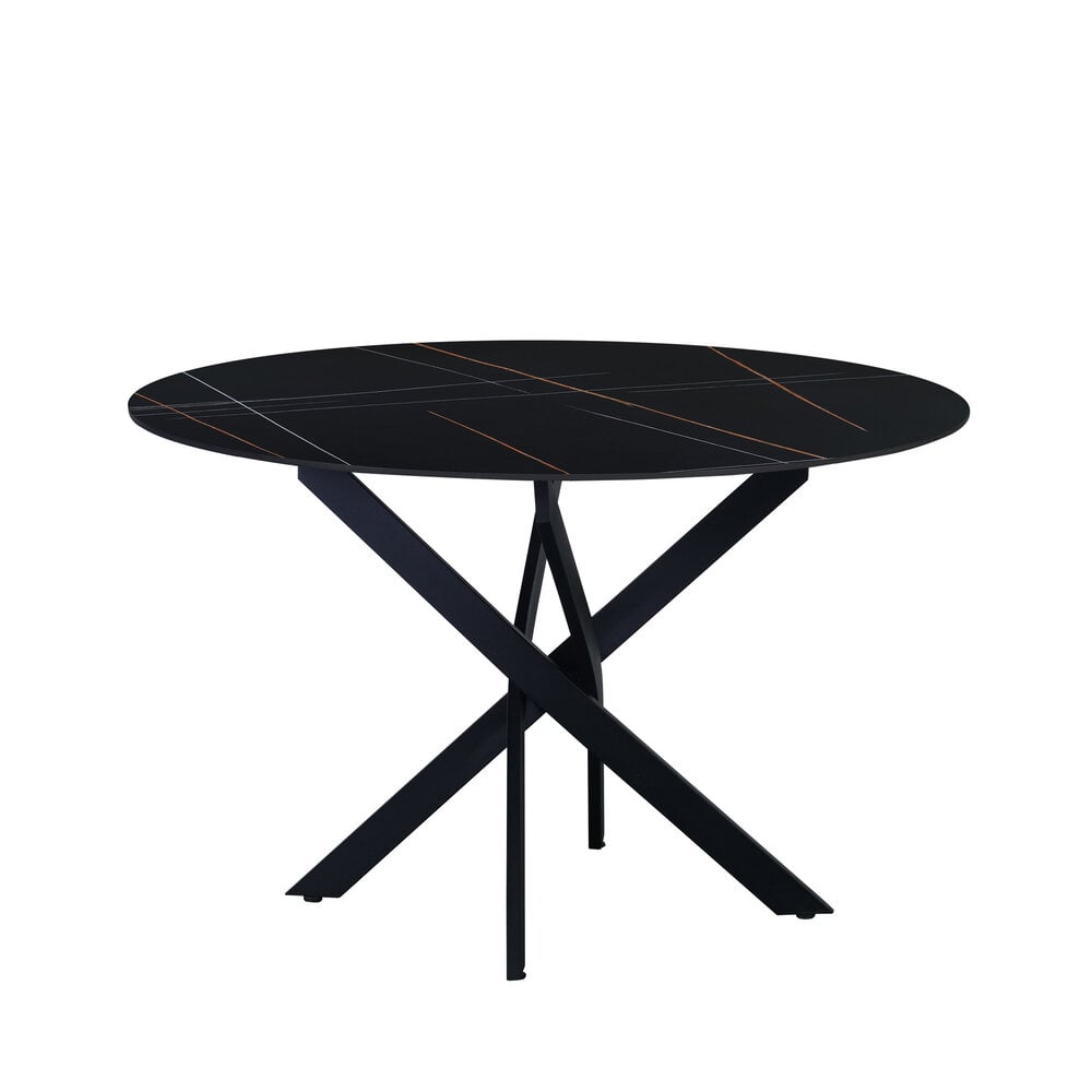 Ronde eettafel Dean Ø120 cm marmerlook zwart spinpoot