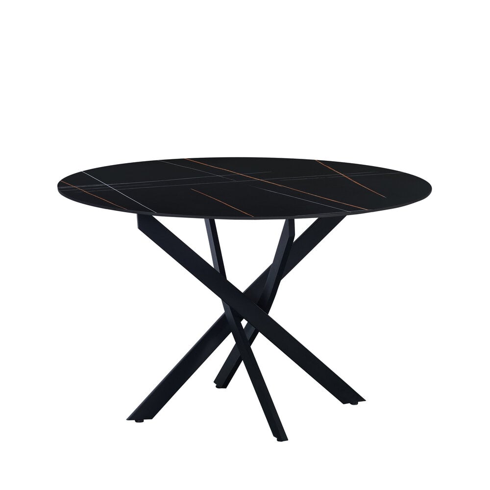 Ronde eettafel Dean Ø120 cm marmerlook zwart spinpoot