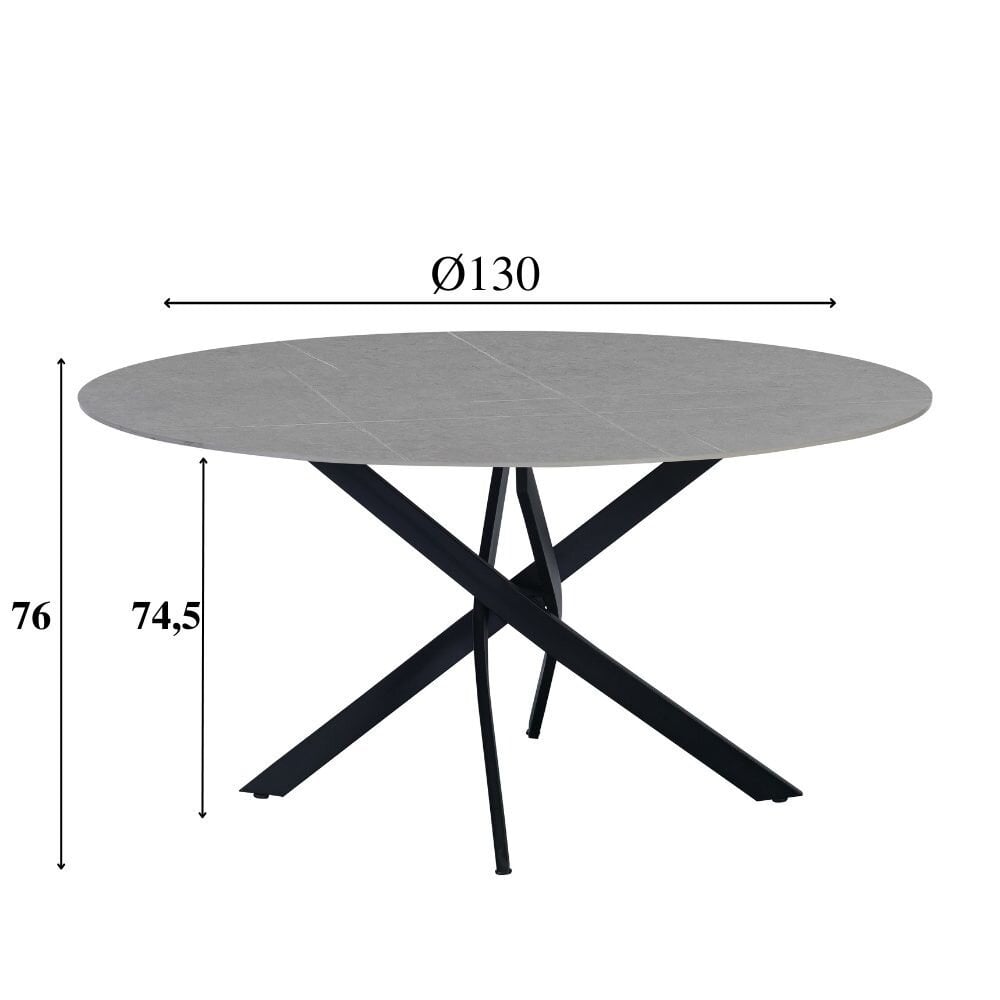 Ronde eettafel Dean Ø130 cm marmerlook grijs spinpoot
