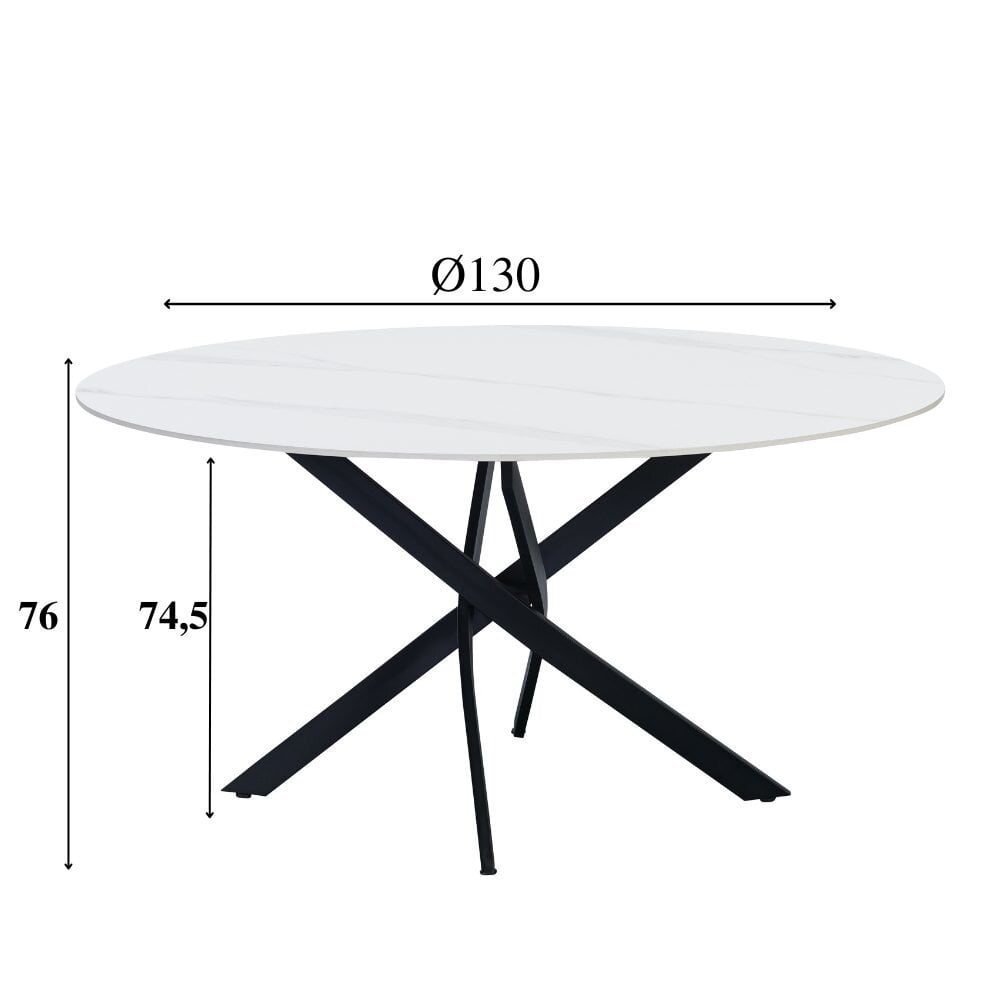Ronde eettafel Dean Ø130 cm marmerlook wit spinpoot