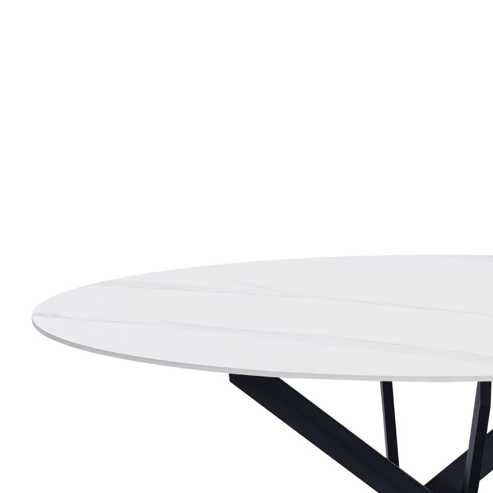 Ronde eettafel Dean Ø130 cm marmerlook wit spinpoot