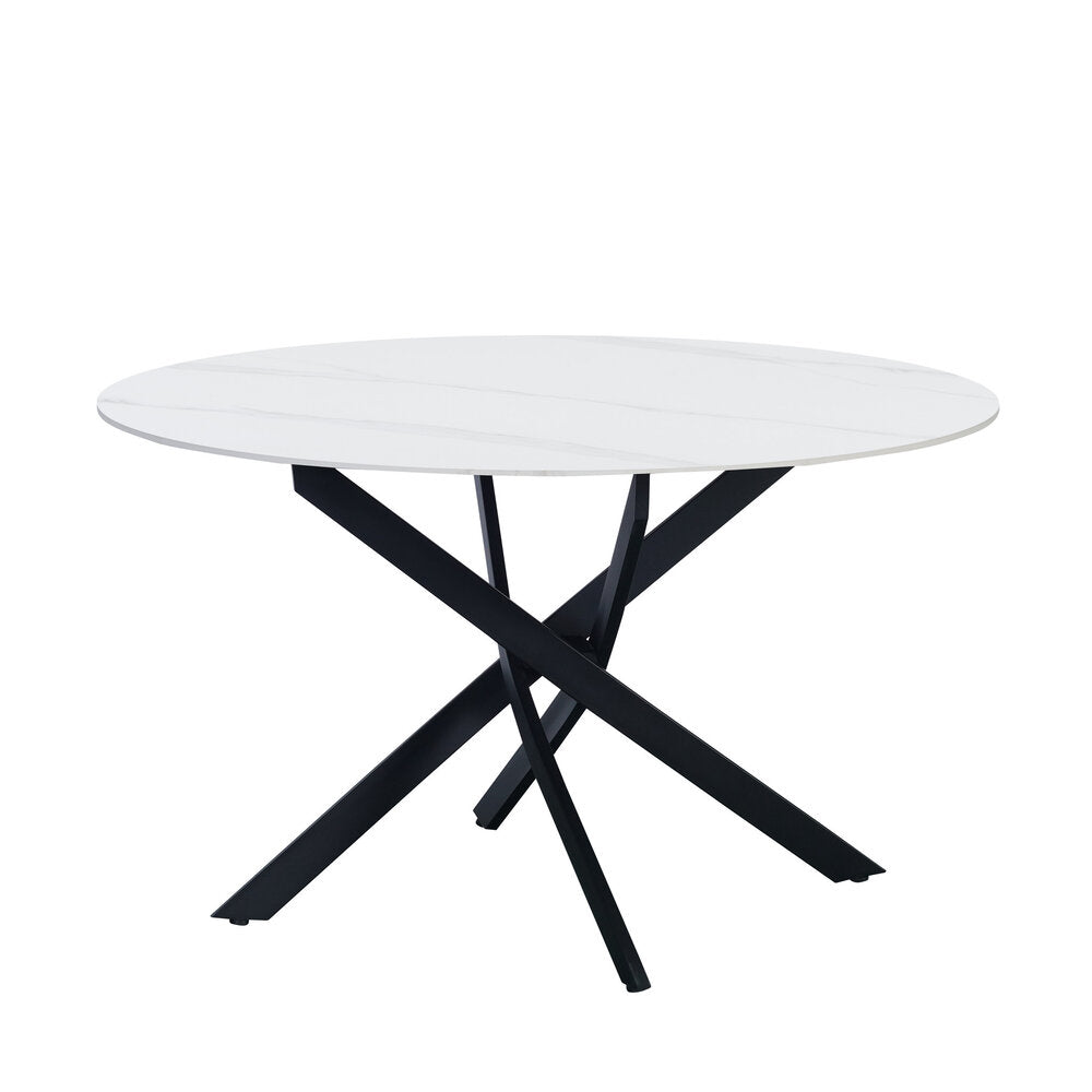 Ronde eettafel Dean Ø130 cm marmerlook wit spinpoot