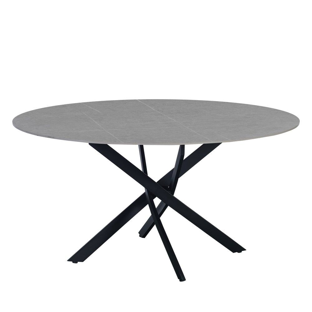 Ronde eettafel Dean Ø150 cm marmerlook grijs spinpoot