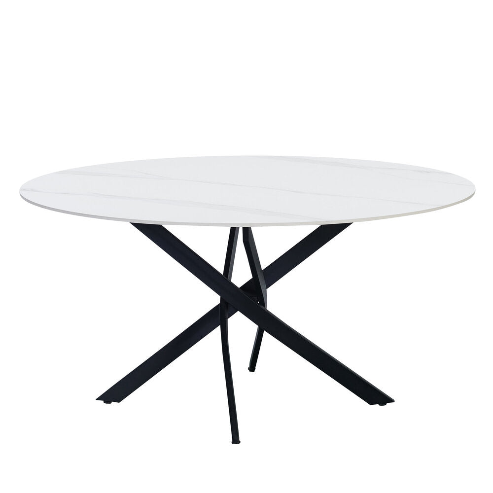 Ronde eettafel Dean Ø150 cm marmerlook wit spinpoot