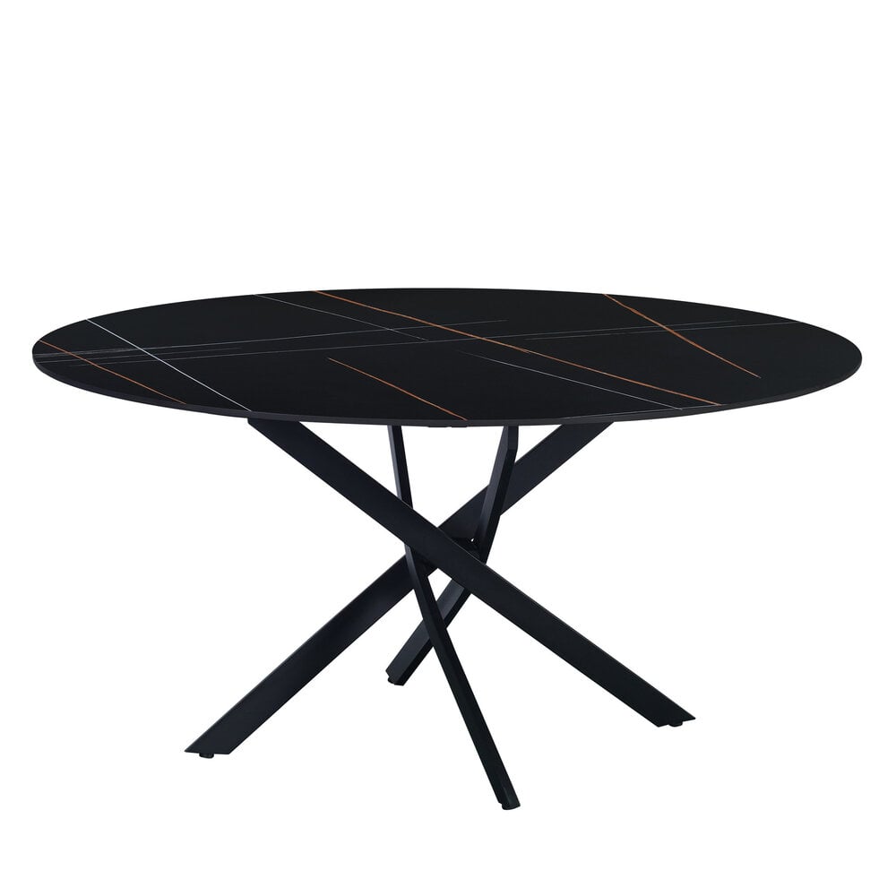 Ronde eettafel Dean Ø150 cm marmerlook zwart spinpoot