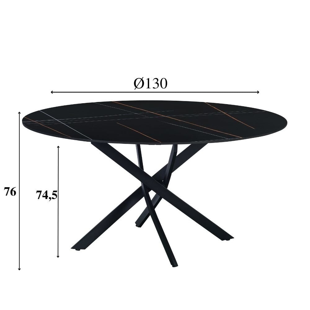 Ronde eettafel Dean Ø150 cm marmerlook zwart spinpoot
