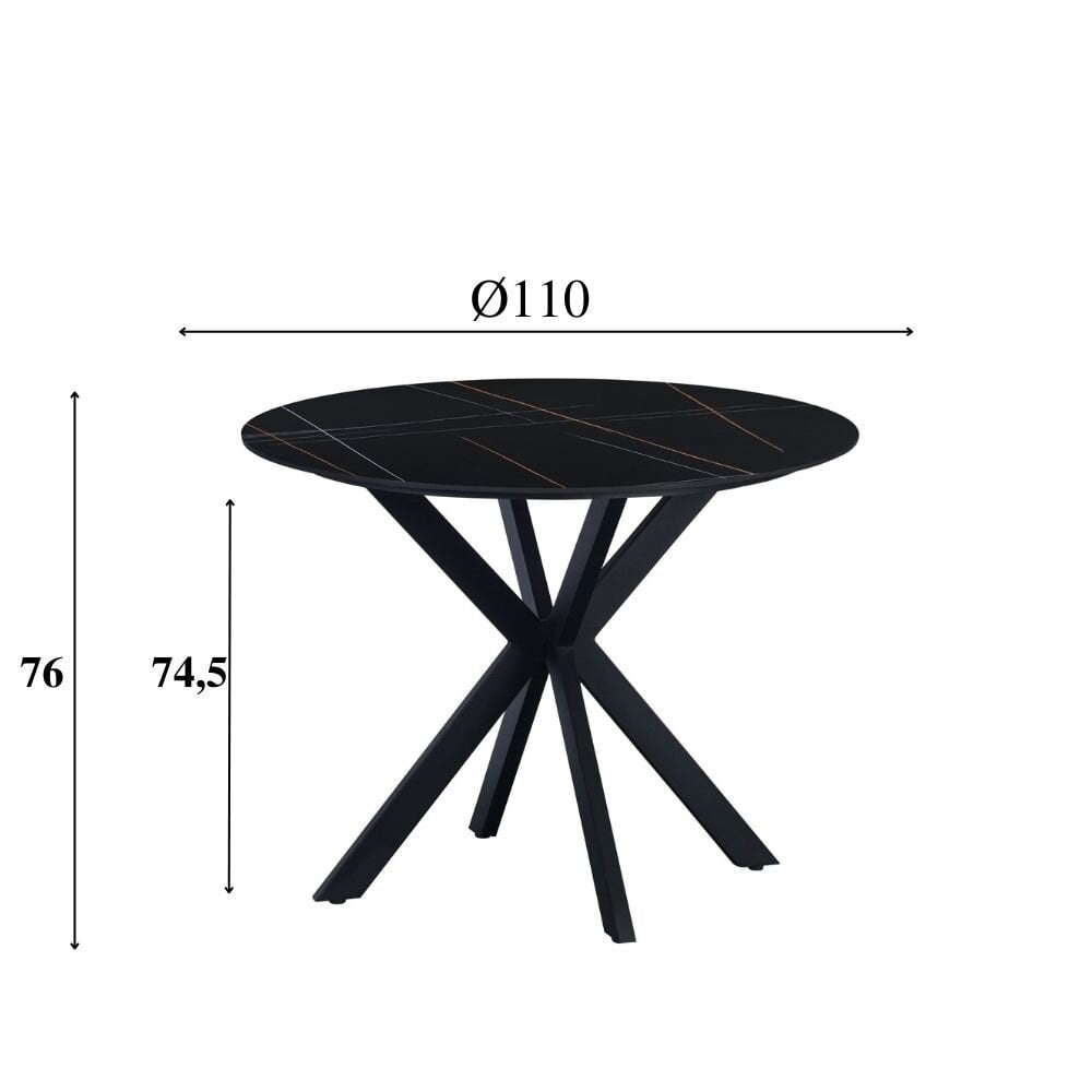 Ronde eettafel Guus Ø110 cm cm marmerlook zwart