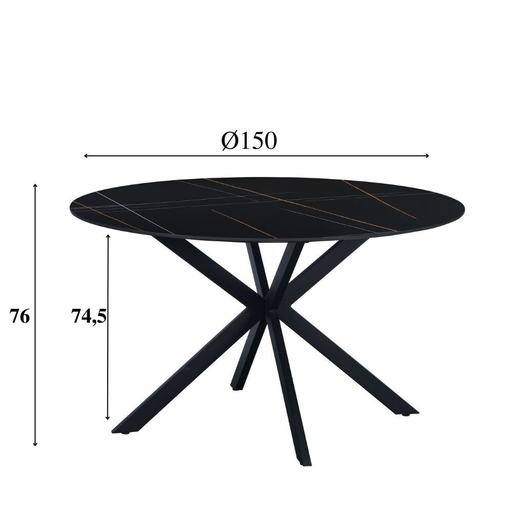 Ronde eettafel Guus Ø150 cm marmerlook zwart