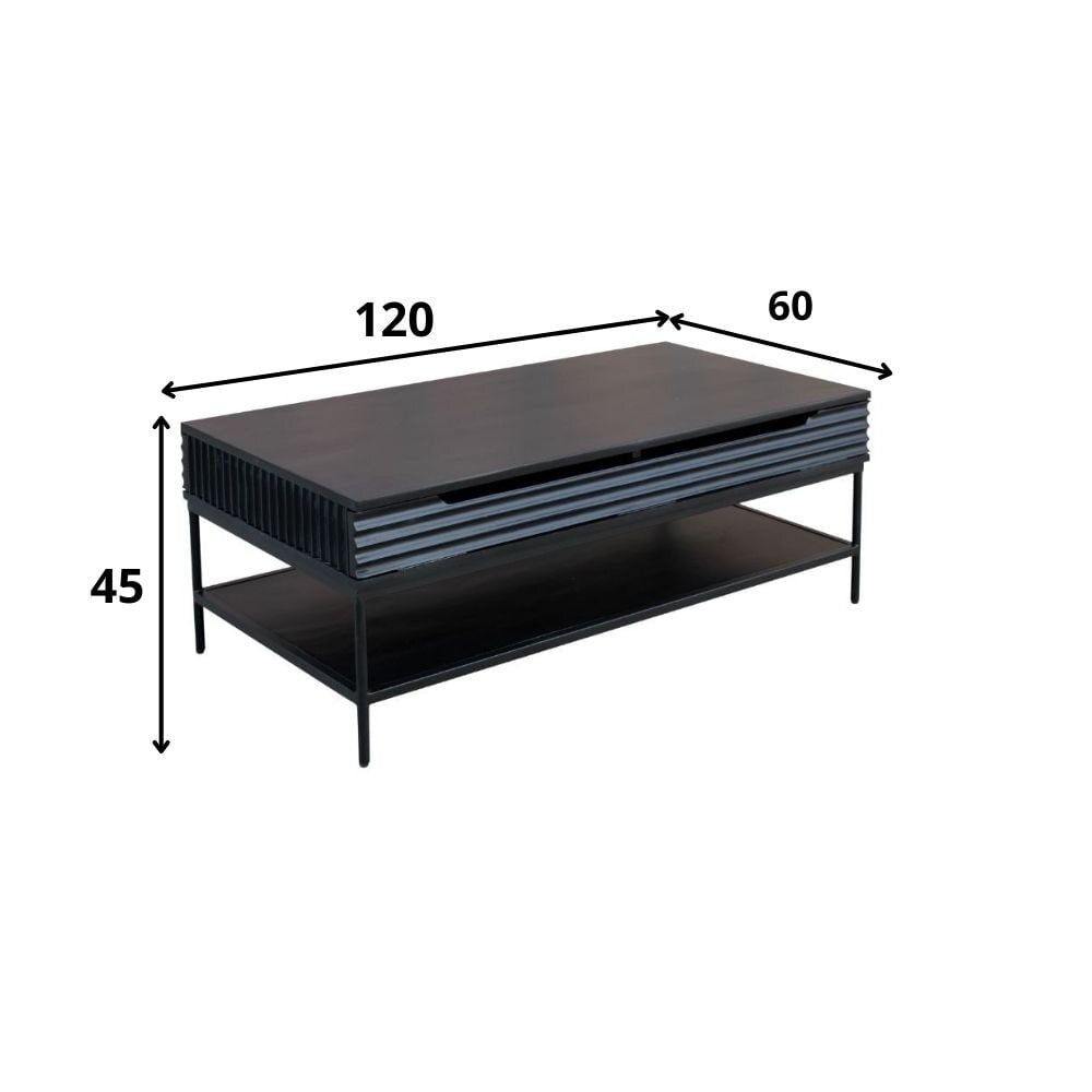 Salontafel met opbergruimte Opdam mangohout 120x60 cm zwart