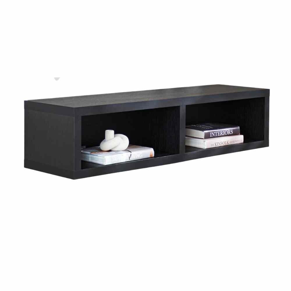Zwevend tv-meubel met open vakken Boris zwart 125x30x35 cm