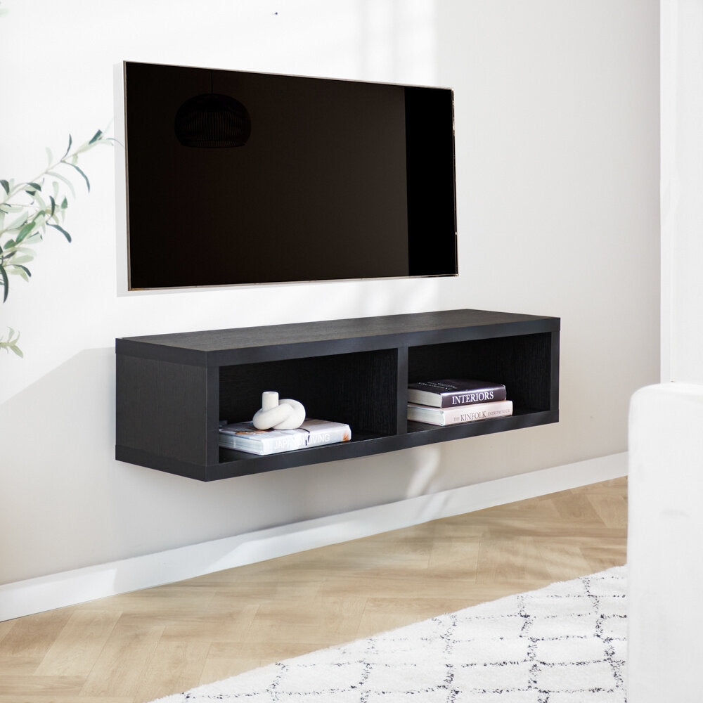 Zwevend tv-meubel met open vakken Boris zwart 125x30x35 cm