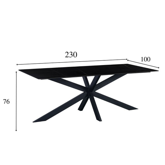 Eettafel Floris 230x100 cm marmerlook zwart