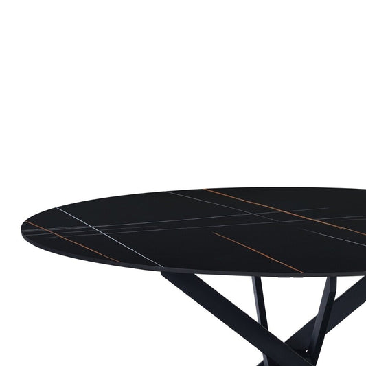 Ronde eettafel Dean Ø110 cm marmerlook zwart spinpoot