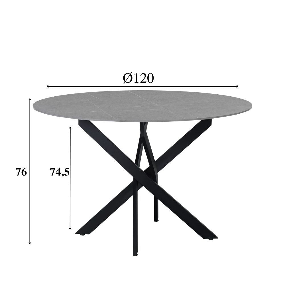 Ronde eettafel Dean Ø120 cm marmerlook grijs spinpoot