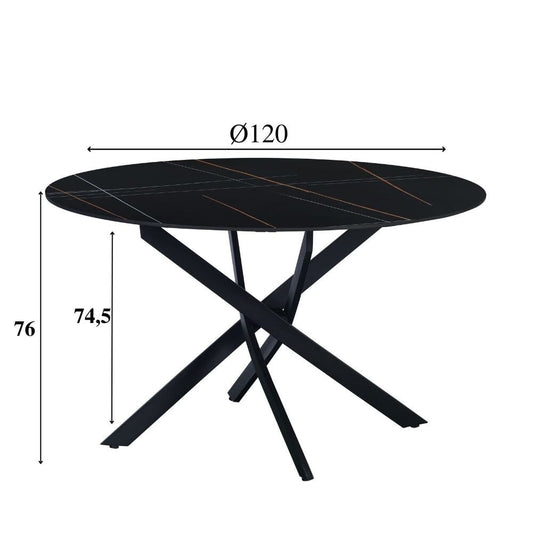 Ronde eettafel Dean Ø120 cm marmerlook zwart spinpoot