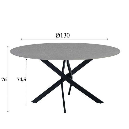 Ronde eettafel Dean Ø130 cm marmerlook grijs spinpoot
