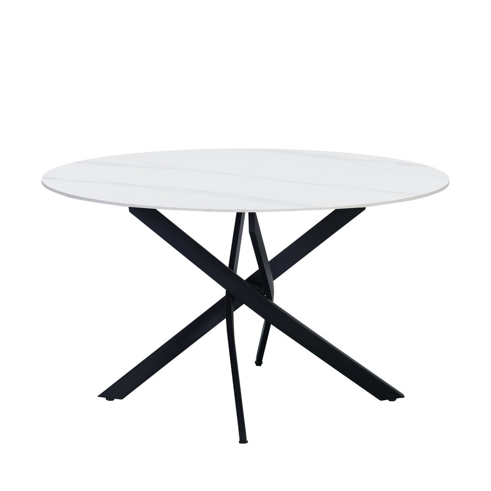 Ronde eettafel Dean Ø130 cm marmerlook wit spinpoot