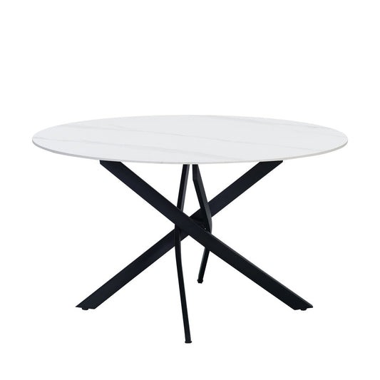 Ronde eettafel Dean Ø130 cm marmerlook wit spinpoot