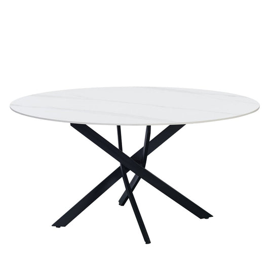 Ronde eettafel Dean Ø150 cm marmerlook wit spinpoot