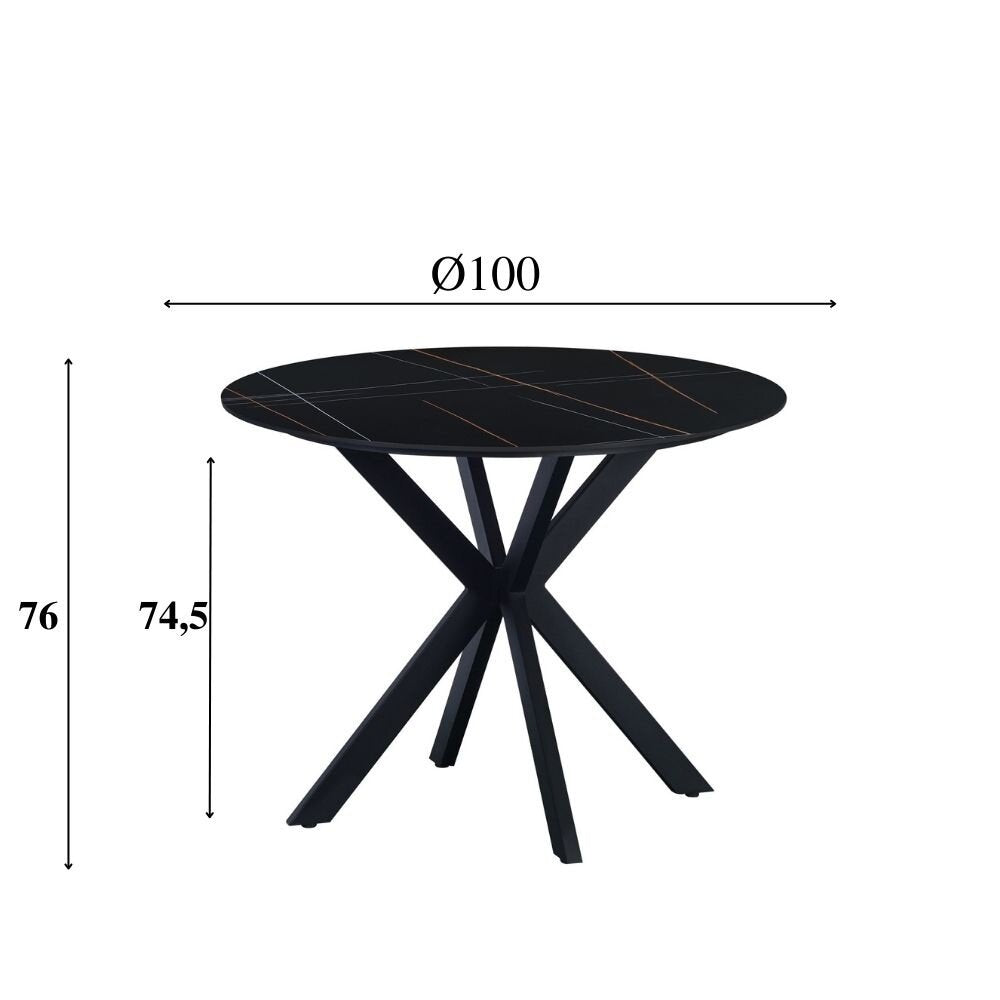 Ronde eettafel Guus Ø100 cm marmerlook zwart