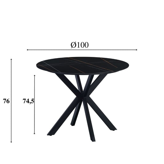 Ronde eettafel Guus Ø100 cm marmerlook zwart