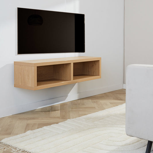Zwevend tv-meubel met open vakken Boris rustiek eiken 125x30x35 cm